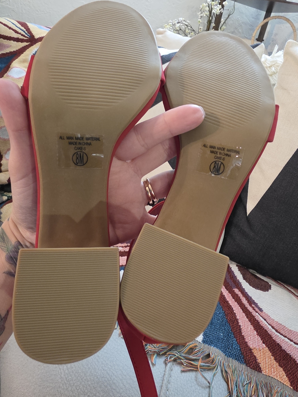 Red Block Heel Ankle-Strap Sandals - Picture 4 of 4